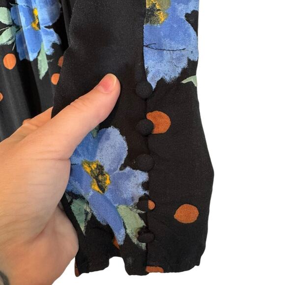 Free People Date Night Mini Dress in Moonlight Combo Black Floral Long Sleeve XS - Picture 9 of 10